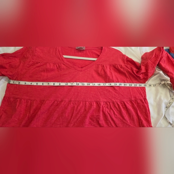 Wild Palms Coral Tiered Babydoll Top XL Cotton Boho V-Neck Blouse - Picture 6 of 7